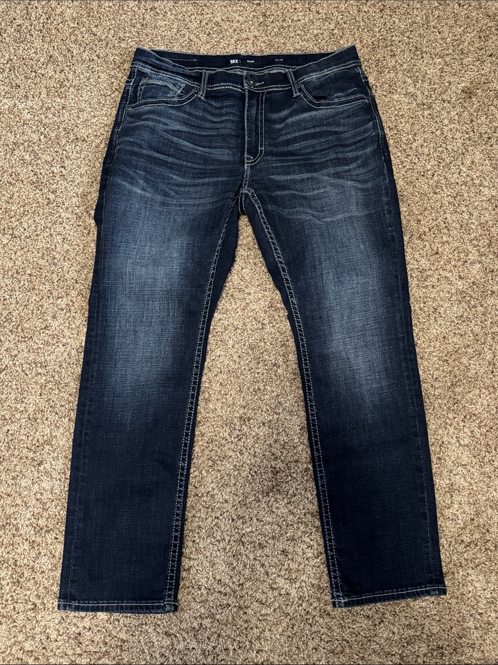 BKE Men's Dark Blue Slim Straight Jeans